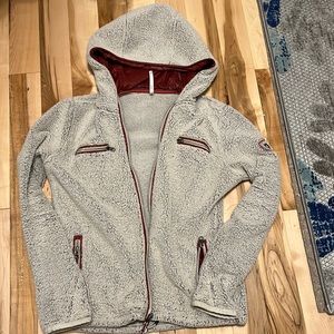 KUHL Skata Full Zip Fuzzy Fleece Hoodie, Ivory/Red